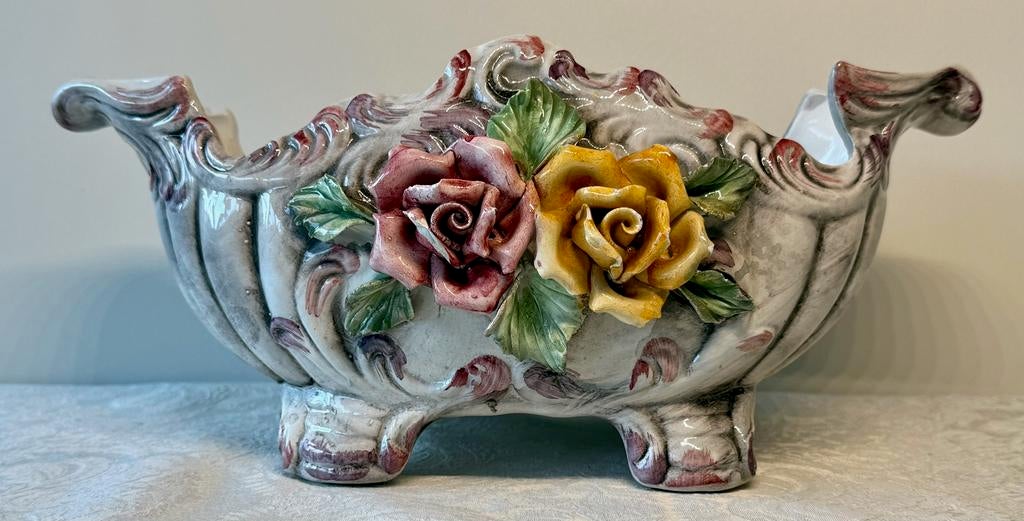 Vintage Italiaanse Capodimonte bloempot met Rozen, Ophalen of Verzenden