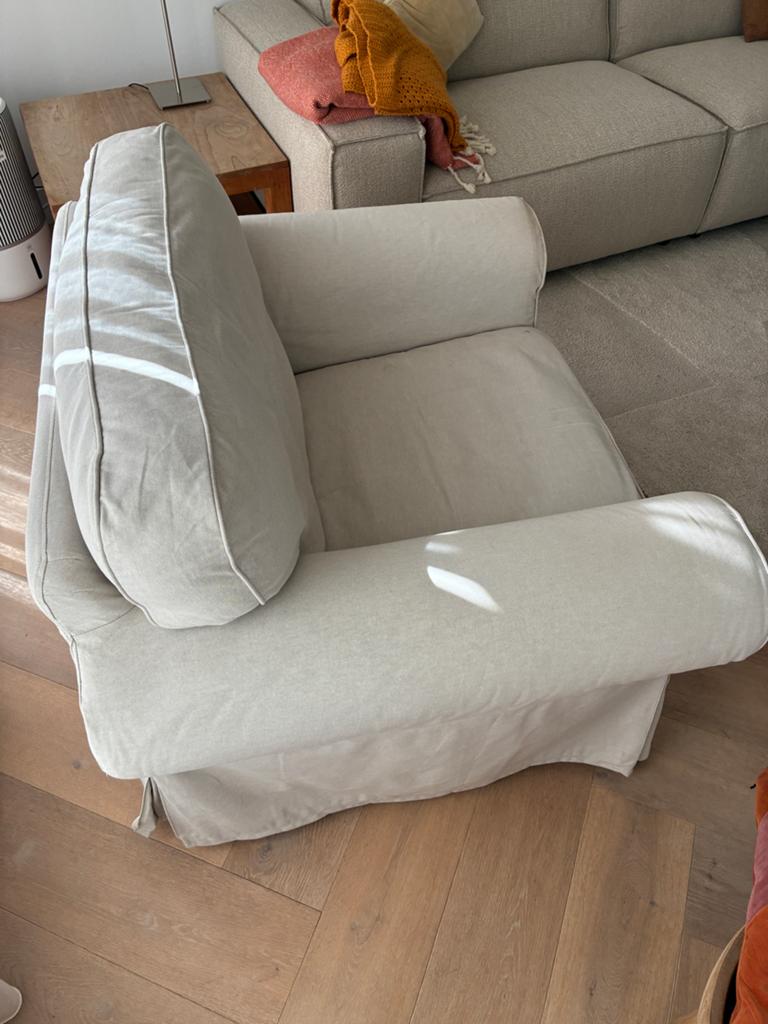 Comfortabele beige fauteuil - Zo goed als nieuw, Ophalen of Verzenden, Zo goed als nieuw, Stof, 75 tot 100 cm
