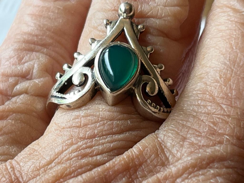 Zilveren ring met Aventurijn, Verzenden, Zo goed als nieuw, 17 tot 18, Met edelsteen