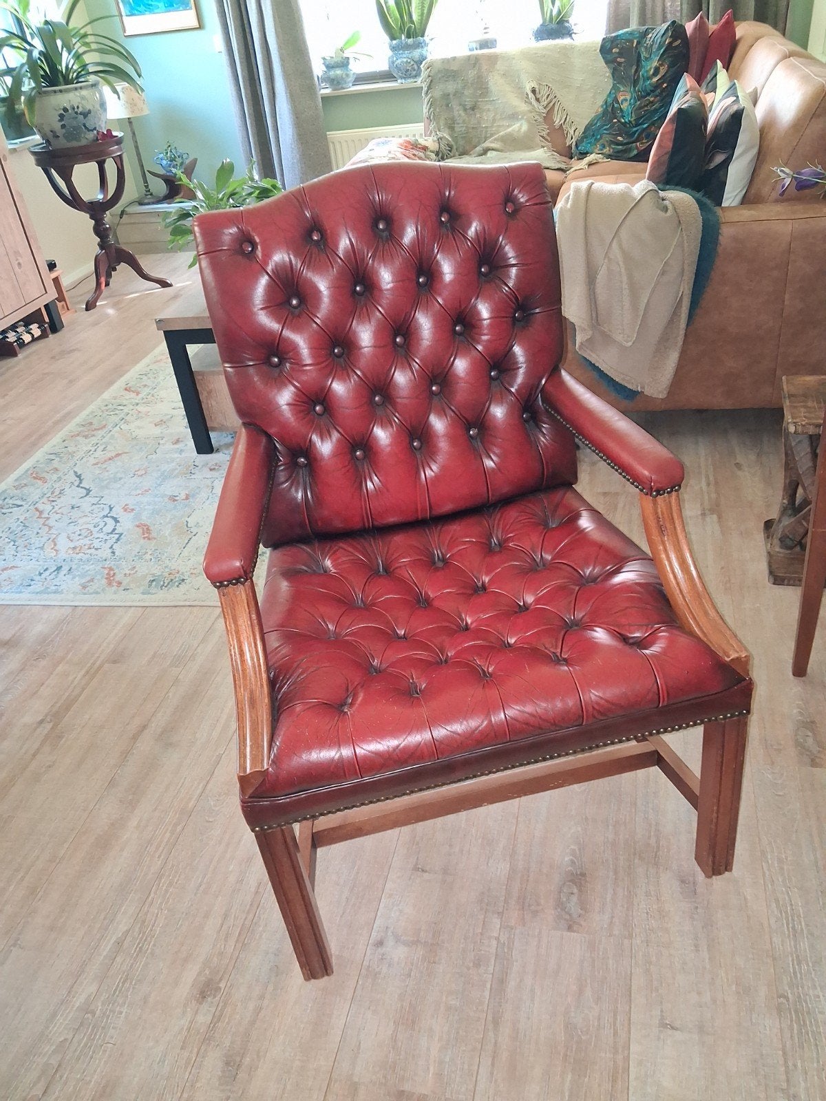 Klassieke Chesterfield Bureaustoel - Rood Leer, Ophalen, Gebruikt, Rood, Bureaustoel