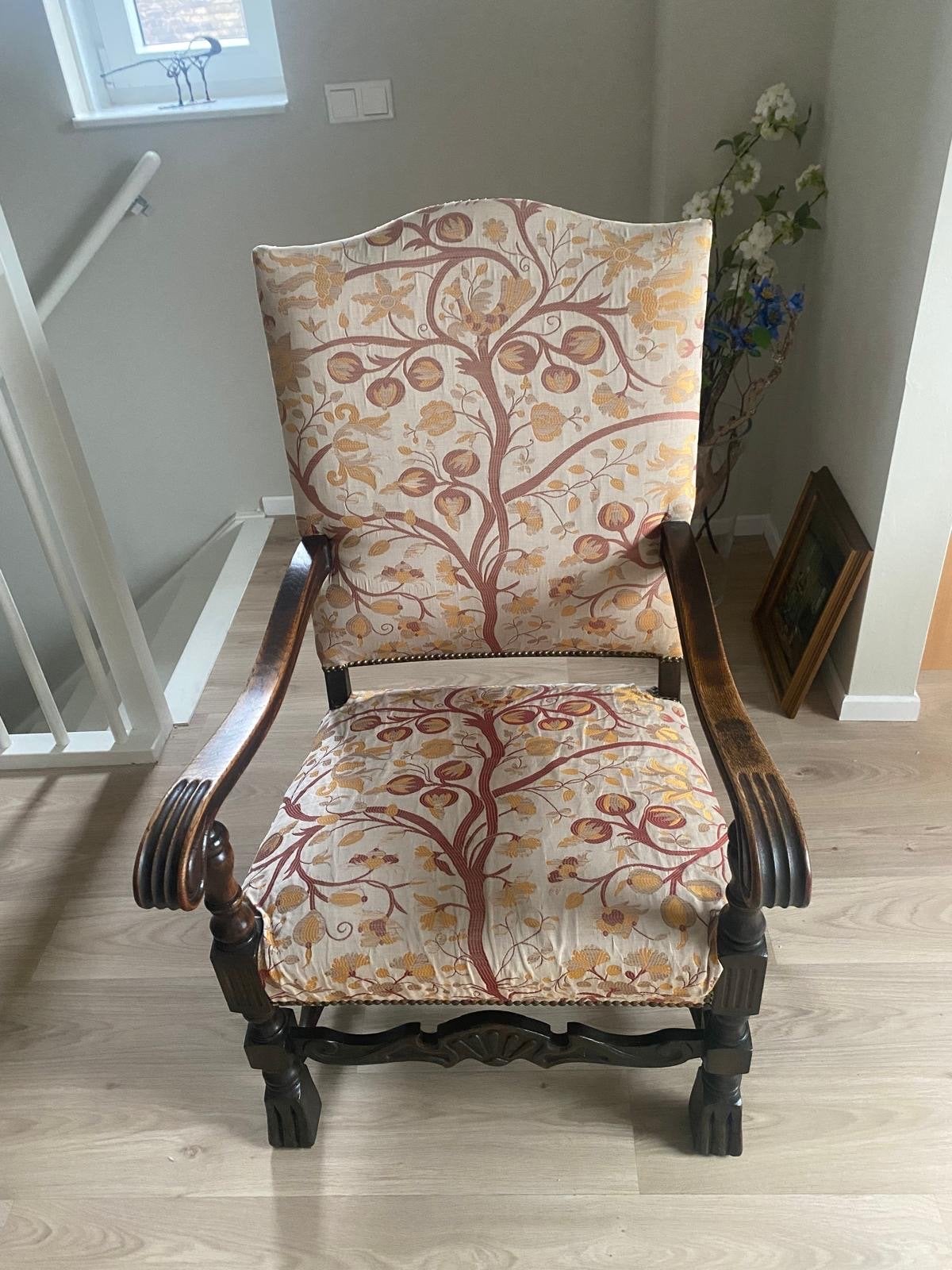 Antieke fauteuil met unieke fruitboom bekleding, Ophalen of Verzenden