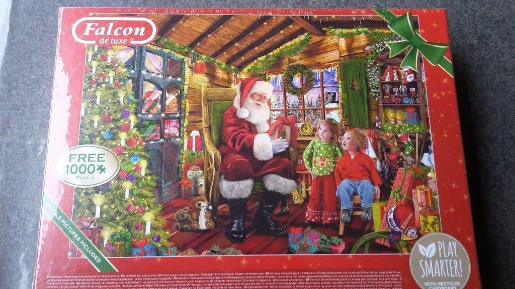 Kerstpuzzel 1000 stukjes Falcon 2 in 1 doos puzzel NIEUW, Ophalen of Verzenden, 500 t/m 1500 stukjes, Nieuw, Legpuzzel