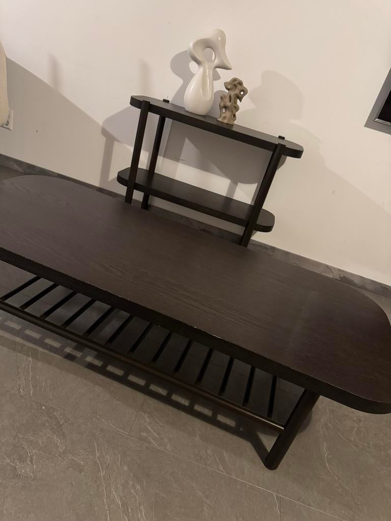 Donkerbruine salontafel - Listerby, Huis en Inrichting, Tafels | Salontafels, Gebruikt, 100 tot 150 cm, Minder dan 50 cm, Rechthoekig