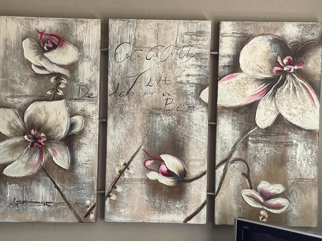 Prachtig 3-luik schilderij met bloemen, 100x158 cm, Ophalen of Verzenden