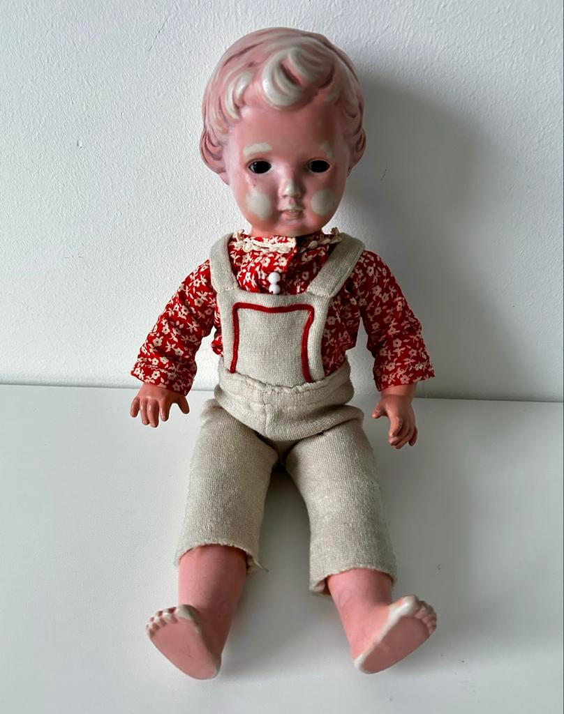 Authentieke Schildpadpop T 36 - circa 1950, Verzamelen, Poppen, Gebruikt, Pop, Ophalen of Verzenden