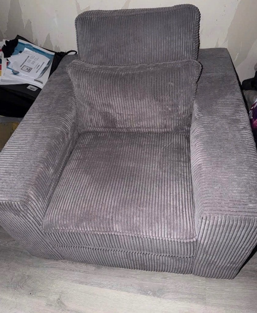 Fauteuil ribstof grijs nieuw!!!, Ophalen, Nieuw, 75 tot 100 cm, 50 tot 75 cm