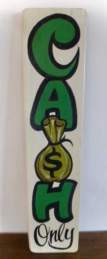 Handgeschilderd Cash Only bord/schilderij/mancave/Tattoo, Tekstbord, 66 cm, 15 cm, Ophalen of Verzenden