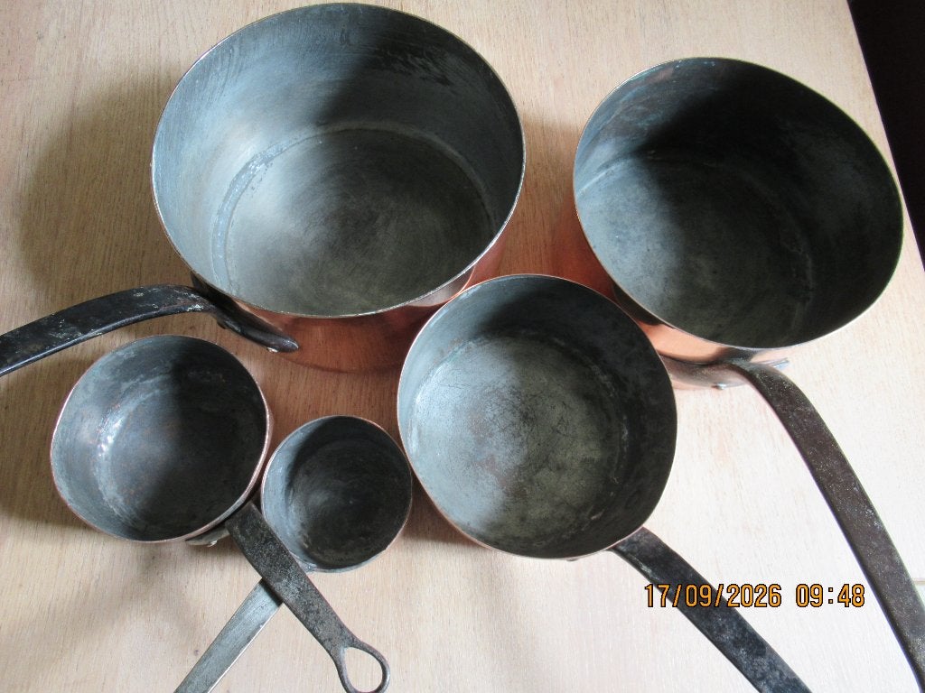 koperen pannen, Ophalen, Gebruikt, Koper, Pannenset