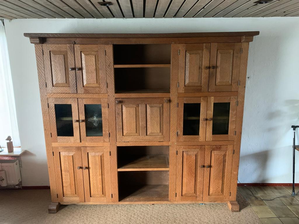 Grote eikenhouten vintage kast met veel bergruimte, Ophalen, 200 cm of meer, Eikenhout, Zo goed als nieuw