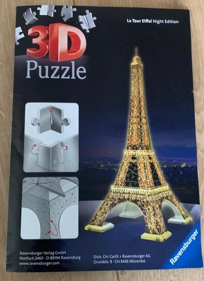 Ravensburger 3D puzzel Puzzel Eiffeltoren met LED, Ophalen of Verzenden, Minder dan 500 stukjes, Gebruikt, Rubik's of 3D-puzzel