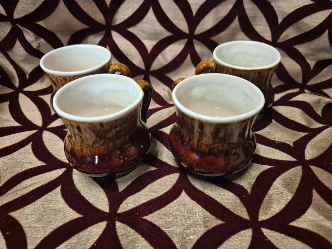 Set van 4 vintage aardewerk mokken, bruin geglazuurd, Ophalen of Verzenden