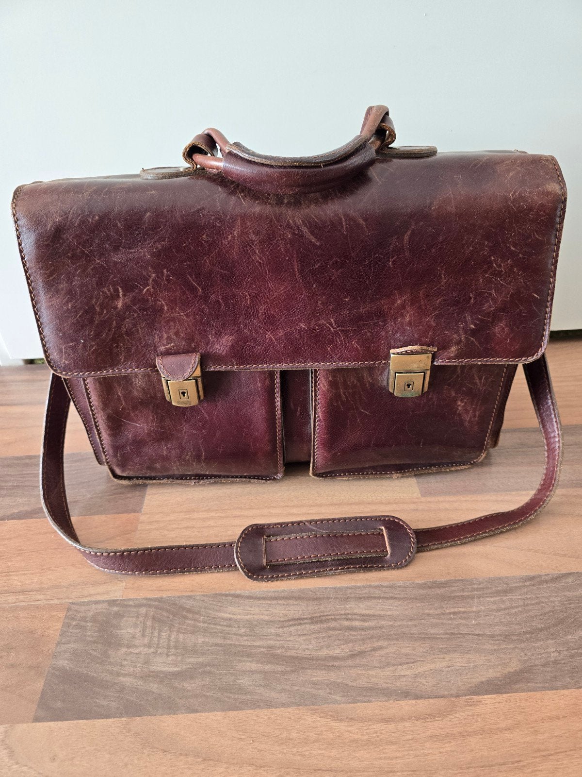 zware leren aktetas made in italy, Ophalen, Bruin, Aktetas of Boekentas, 40 tot 50 cm