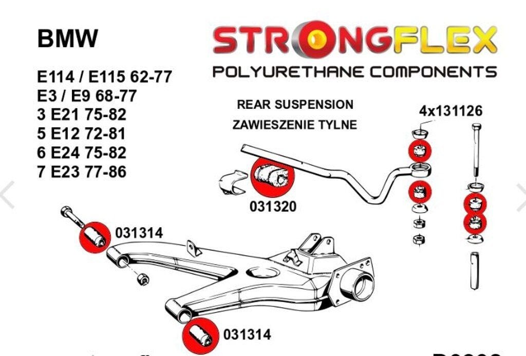 Strongflex draagarm rubber set achterbrug Rood BMW 3 Serie E, -, -, Nieuw, Ophalen of Verzenden