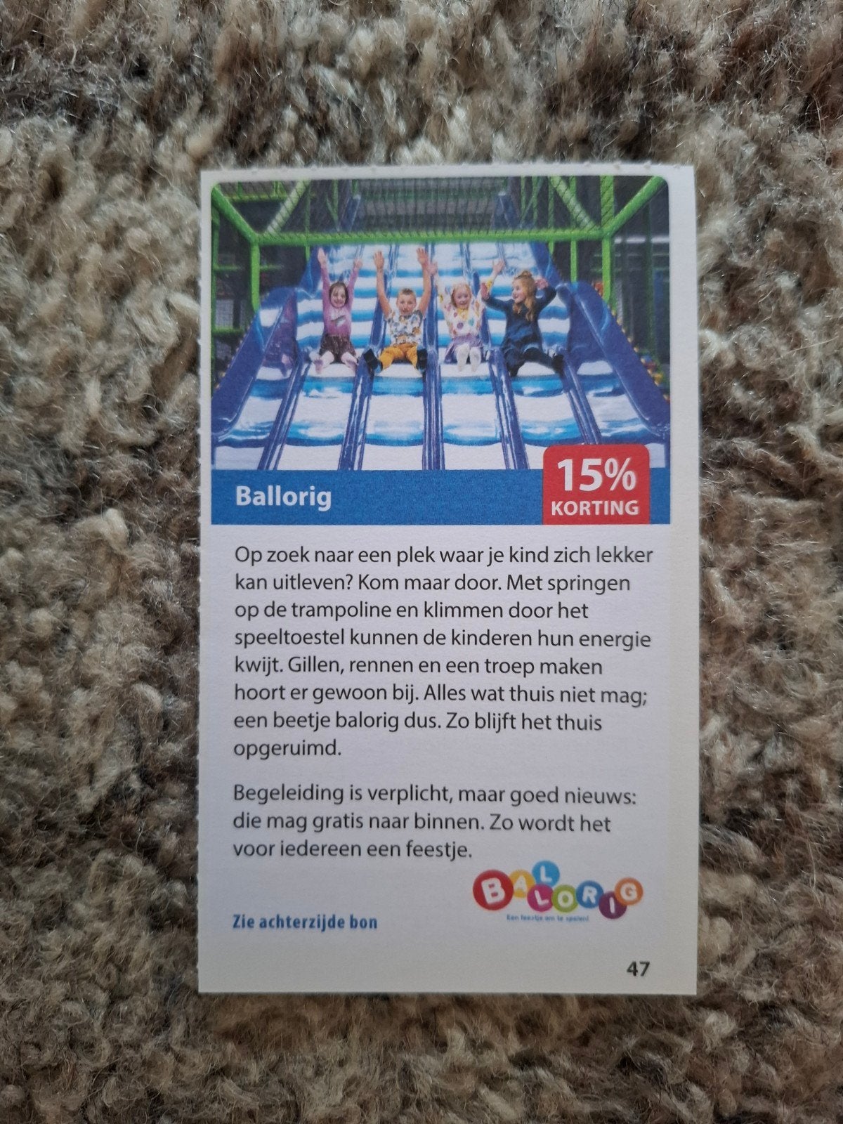 Ballorig 15% korting, Drie personen of meer, Kortingsbon, Overige typen