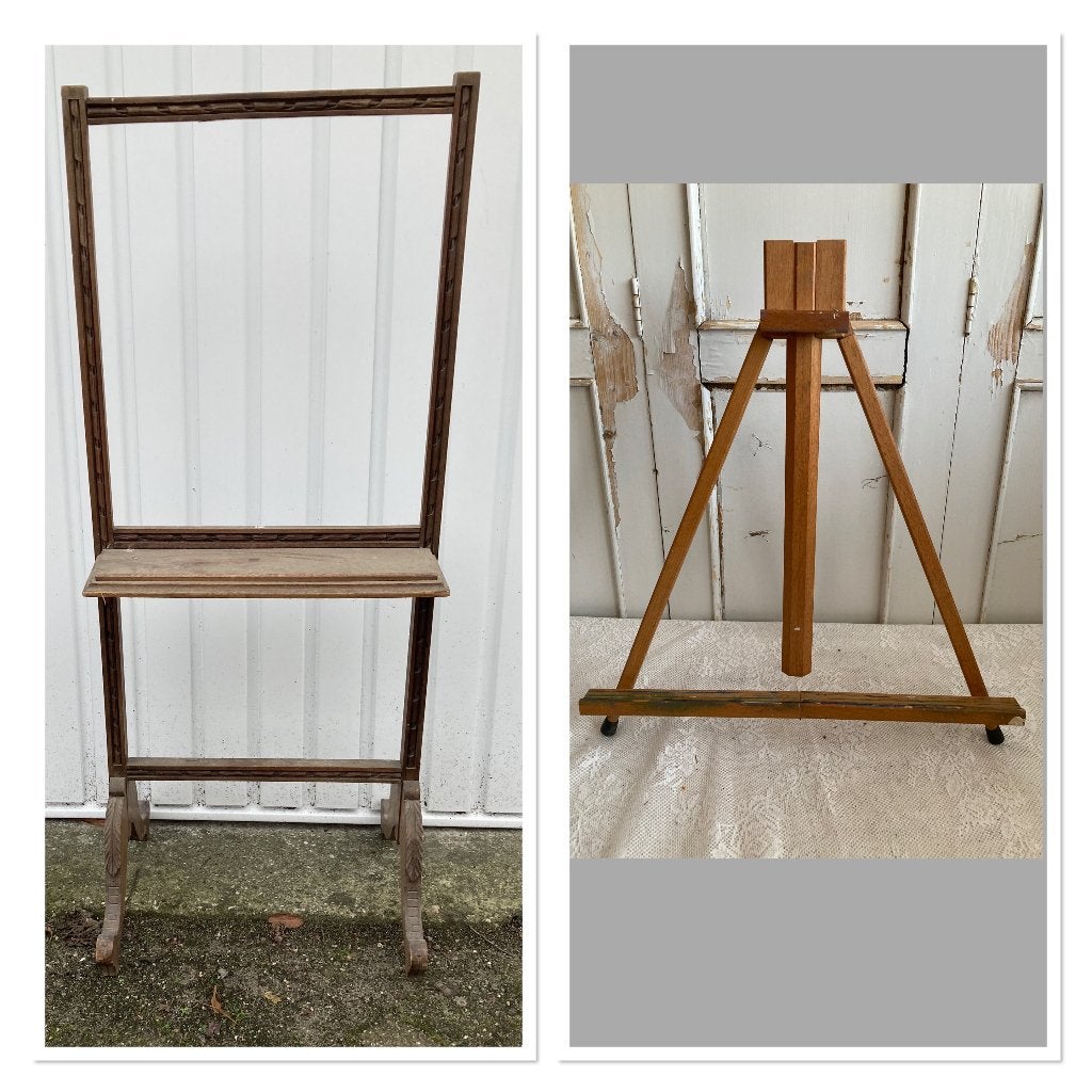 2x Brocante oude houten muziekstandaard - schildersezeltje, Hout, --, Ophalen of Verzenden, --