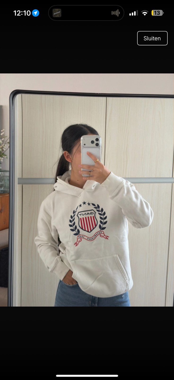 Gant hoodie, Verzenden, Zo goed als nieuw, Maat 36 (S), Wit