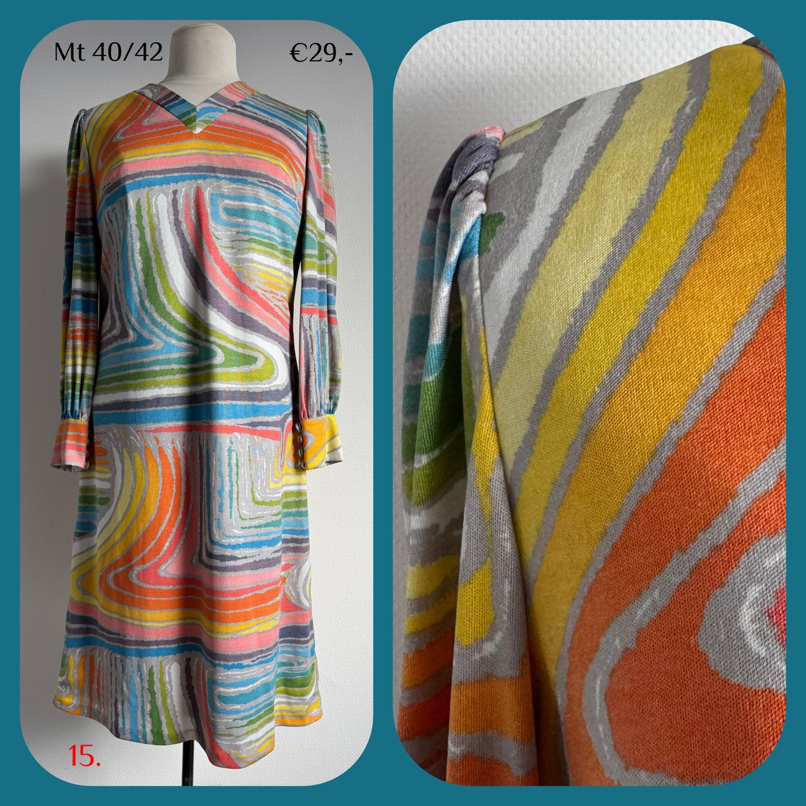 15. Vintage jurk mt 40/42, Vintage kleertjes, Maat 42/44 (L), Ophalen of Verzenden, Merlijntenhoeve@live.nl