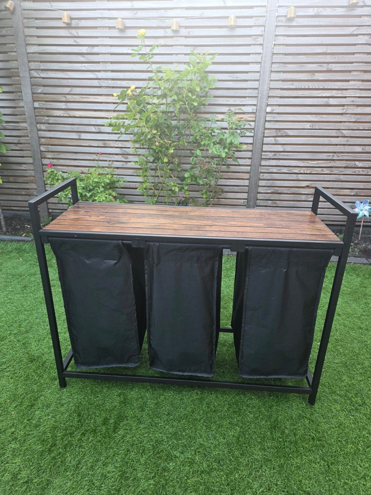 Wasmand met 3 vakken en houten blad 93x33 cm, Huis en Inrichting, Ophalen of Verzenden, Zo goed als nieuw