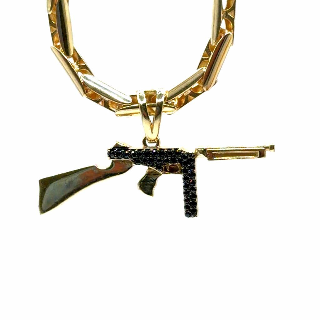 Gouden Tommy Gun Hanger met Zwarte Zirkonia, Overige voorstellingen, Www.bredajuwelier.nl, Nieuw, Ophalen of Verzenden