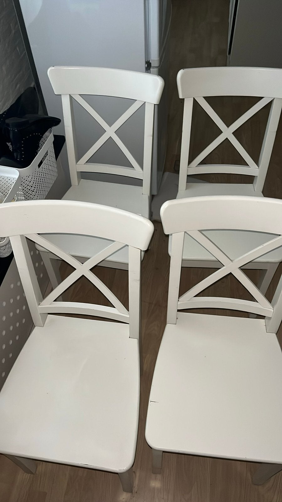 4x IKEA INGOLF ROSENTORP Eetkamerstoel, wit - opknapper, Ophalen, Gebruikt, Wit, Vier