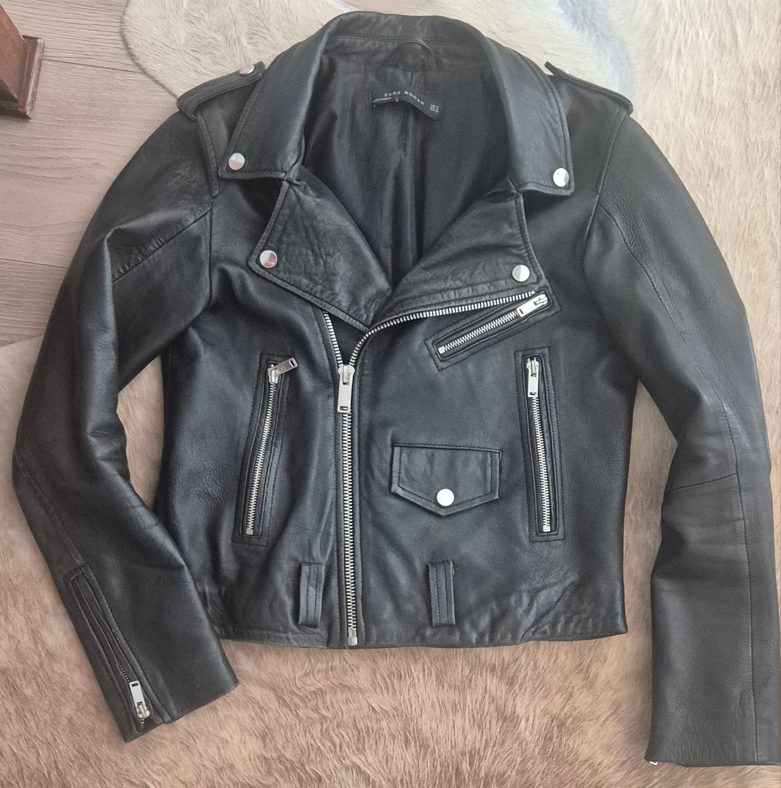 Zara Leren Bikerjack Zwart Maat M, Maat 38/40 (M), Ophalen of Verzenden, Zo goed als nieuw, Zara