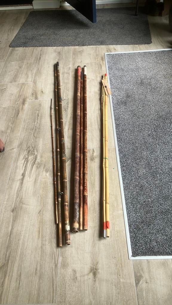 3 oude bamboe hengels, Ophalen, Zo goed als nieuw, Werphengel
