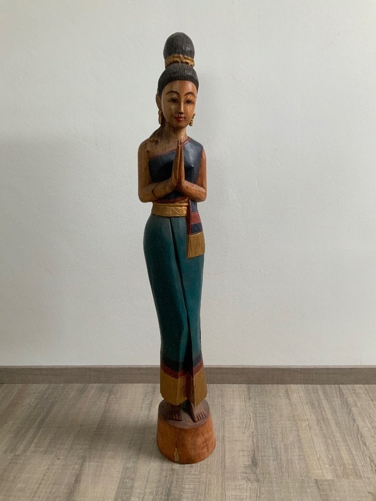 Sawasdee beeld     1 meter hoog, Antiek en Kunst, Ophalen, Beeld, Hout, Vrouw