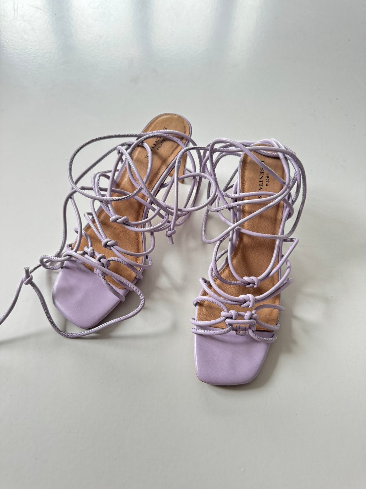 Sacha Paarse Lace-up leer Sandaletten met Hak (Maat 38), Overige kleuren, Zo goed als nieuw, Sandalen of Muiltjes, Ophalen of Verzenden