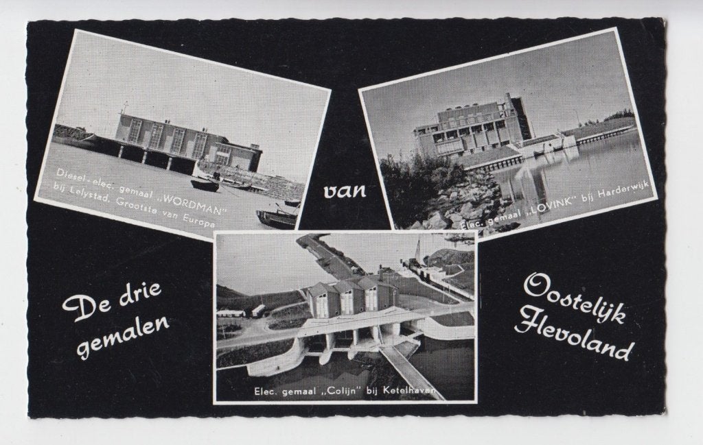 038 Oostelijk Flevoland De Drie Gemalen B28, Verzenden, 1940 tot 1960, Ongelopen, Flevoland