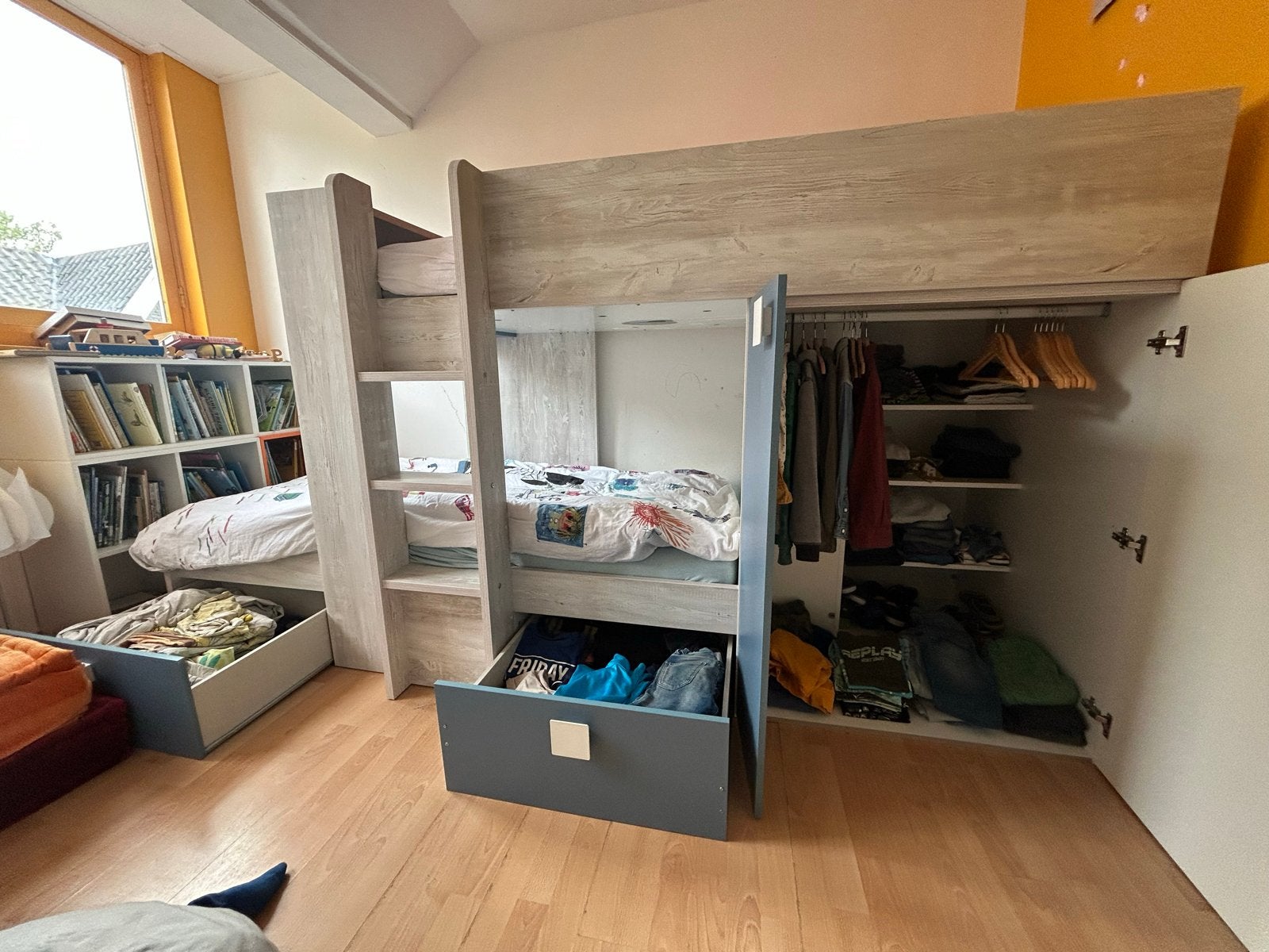 Stapelbed met opbergruimte, Ophalen, Gebruikt, Tweepersoons, Overige maten