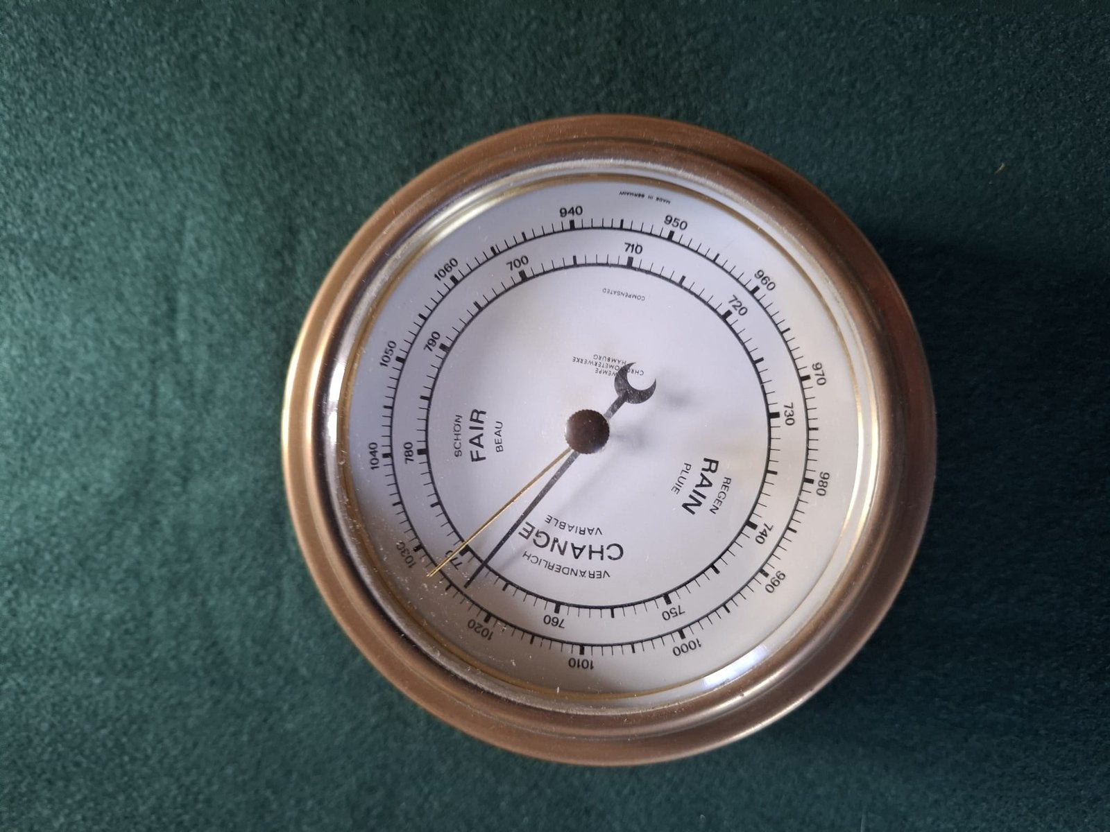 Antieke koperen barometer – vintage – glas beschadigd, Ophalen of Verzenden, Gebruikt