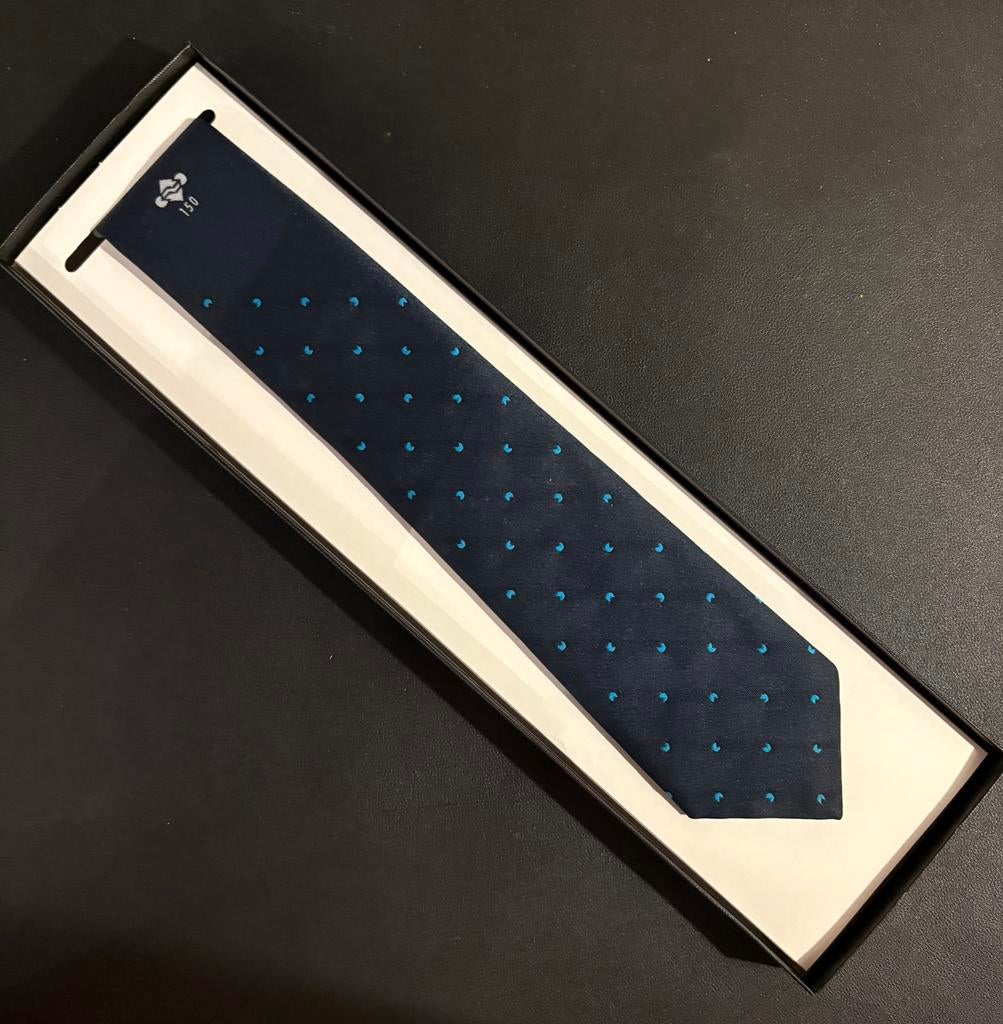 Stropdas NS 150 jaar spoorwegen (donkerblauw) (1989), Verzamelen, Spoorwegen en Tramwegen, Ophalen of Verzenden, Zo goed als nieuw