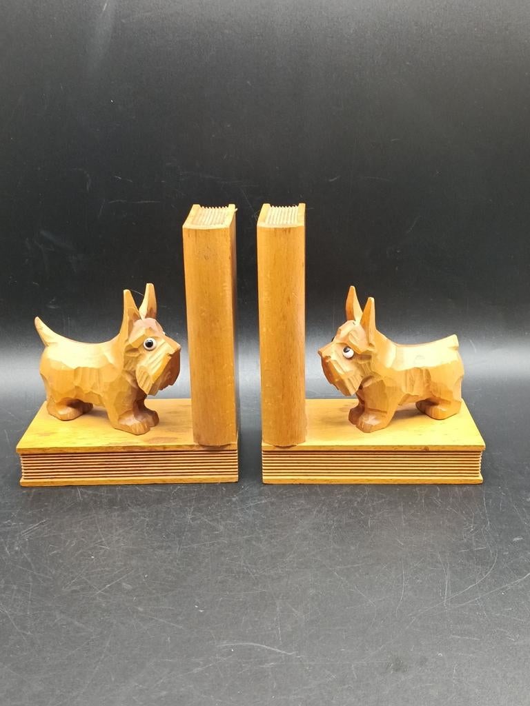 2 Scottish Terriër Scottie Boekensteunen Glazen Oogjes 1930, Antiek en Kunst, Ophalen of Verzenden