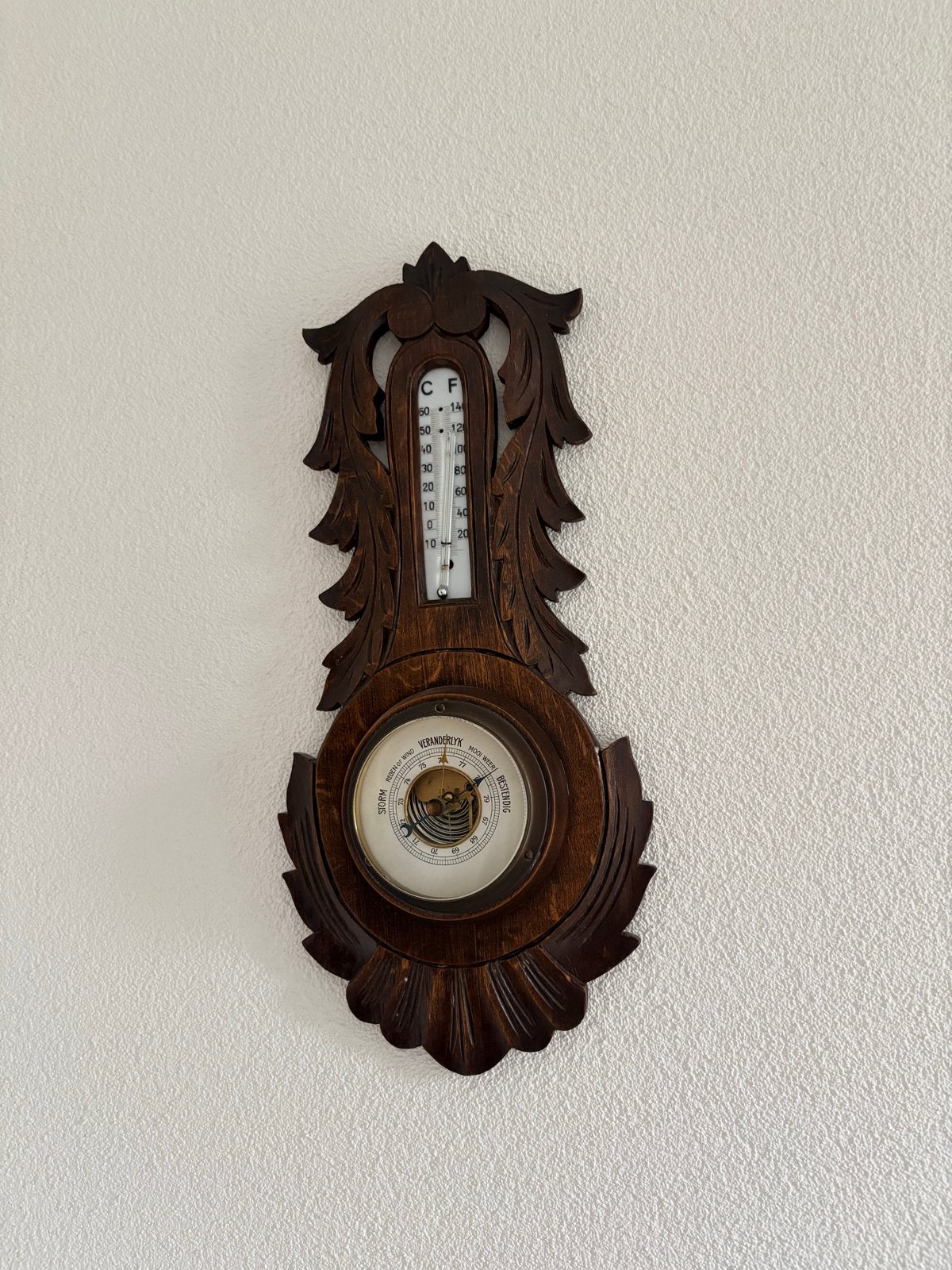 Antieke houten barometer met thermometer, Ophalen