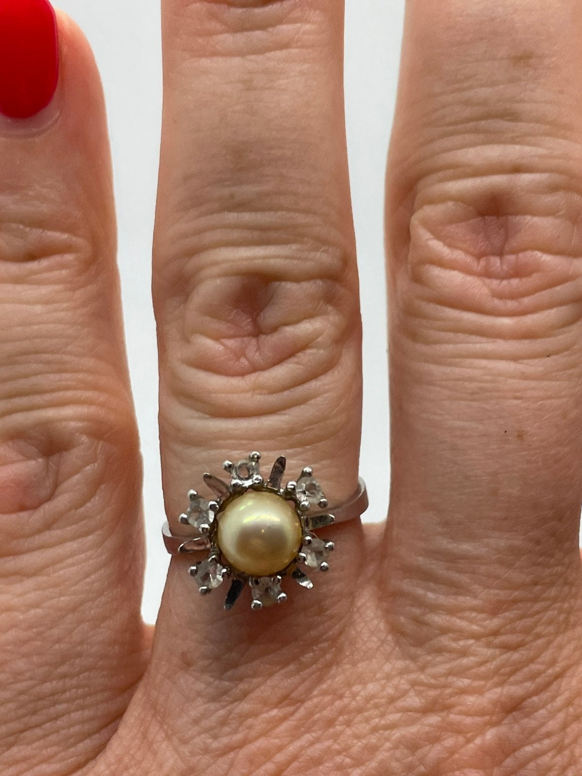 E576 Prachtige zilveren ring parel saffier maat 17,25, Ophalen of Verzenden, Zilver, Ring, Met edelsteen