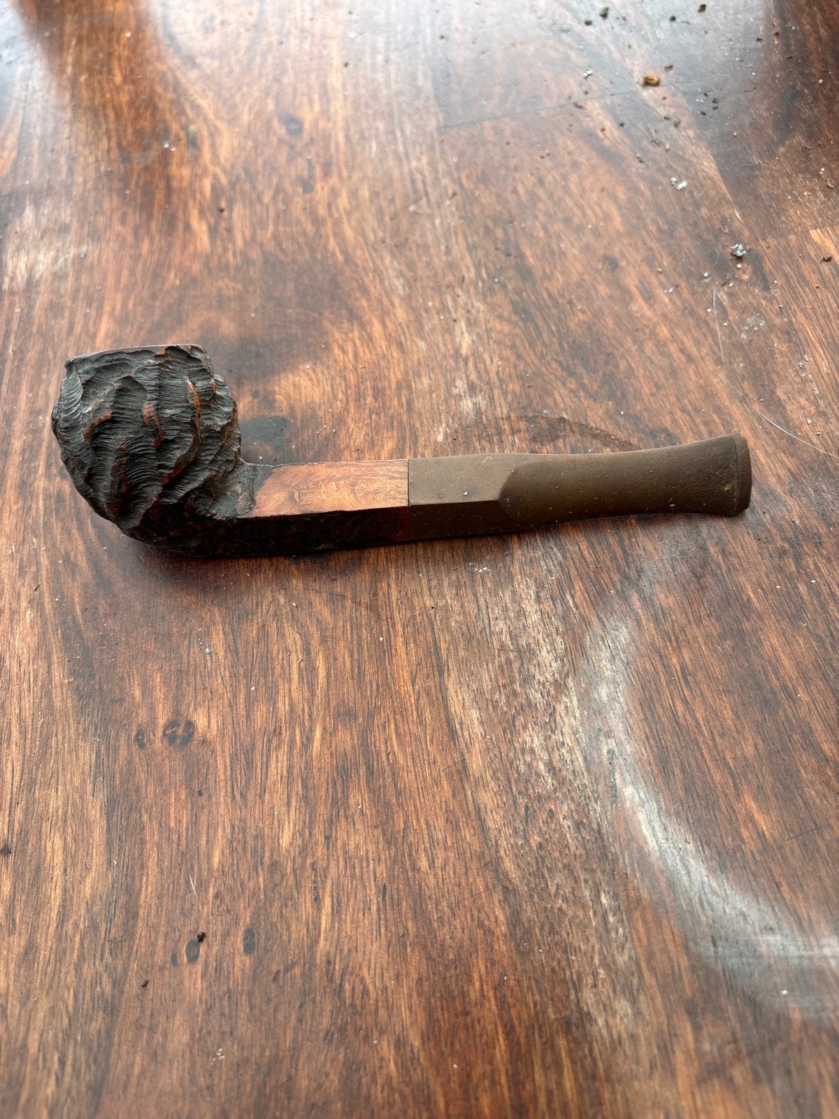 Vintage houten pijp met uniek gesneden kom, Ophalen of Verzenden, Gebruikt
