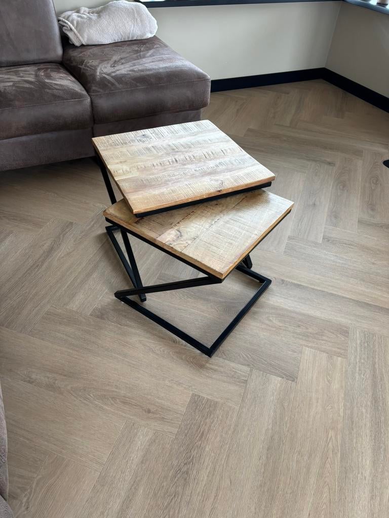 Bijzettafels mangohout industrieel, Minder dan 55 cm, Gebruikt, Vierkant, Industrieel