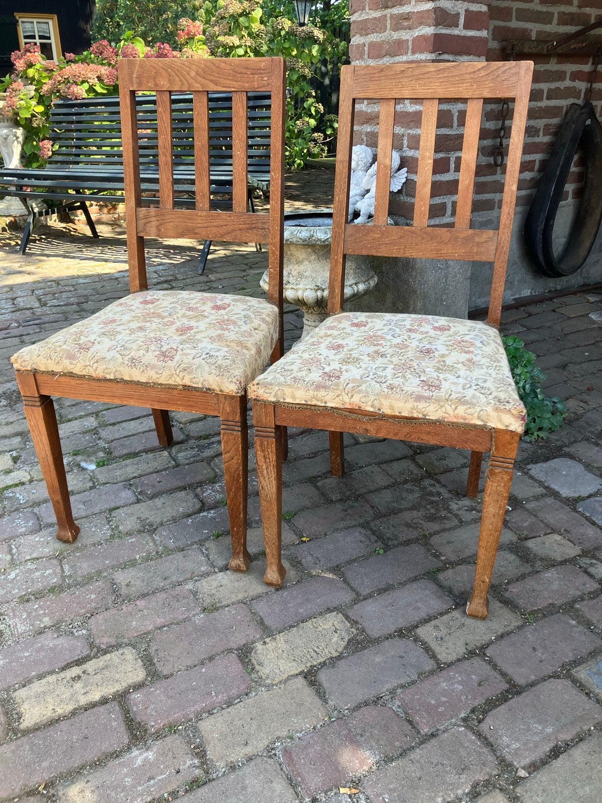 Set van 2 antieke eiken stoeltjes, Ophalen of Verzenden