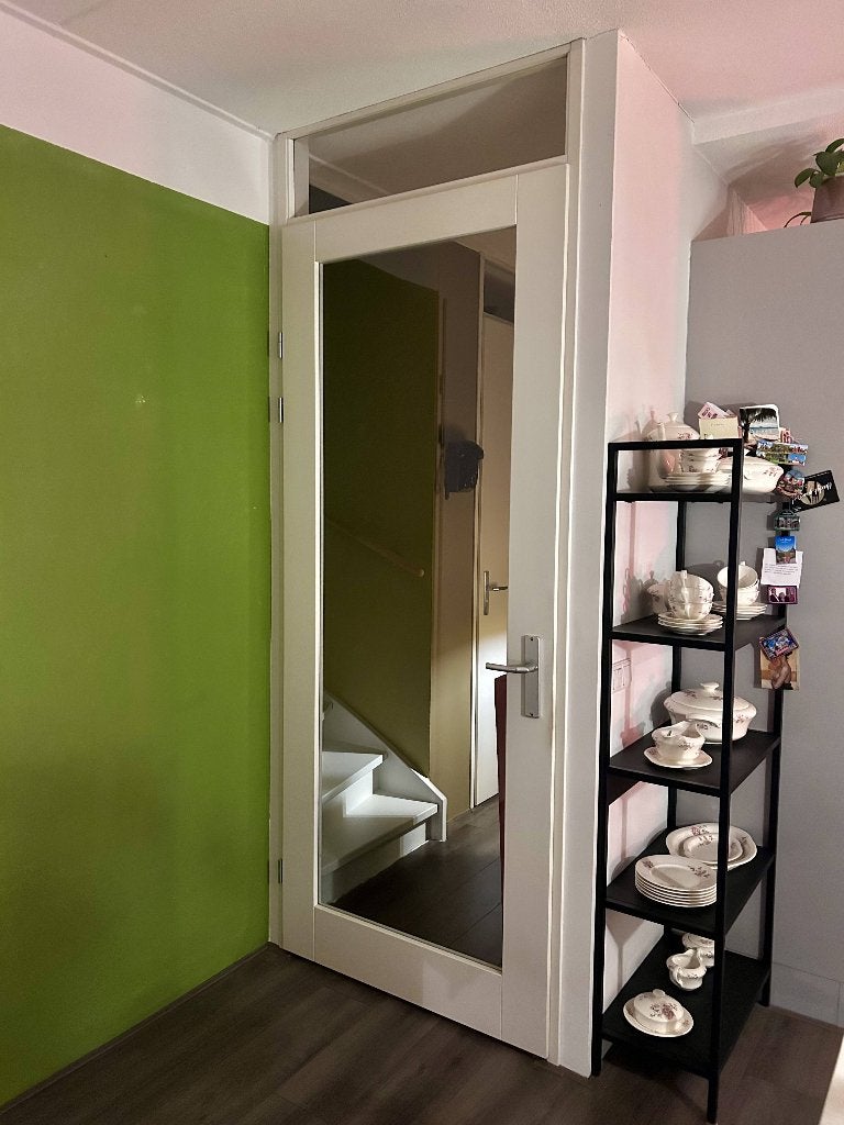 Massief houten deur met glas (opdek) inclusief kozijn, Ophalen, Gebruikt, 80 tot 100 cm, 215 cm of meer