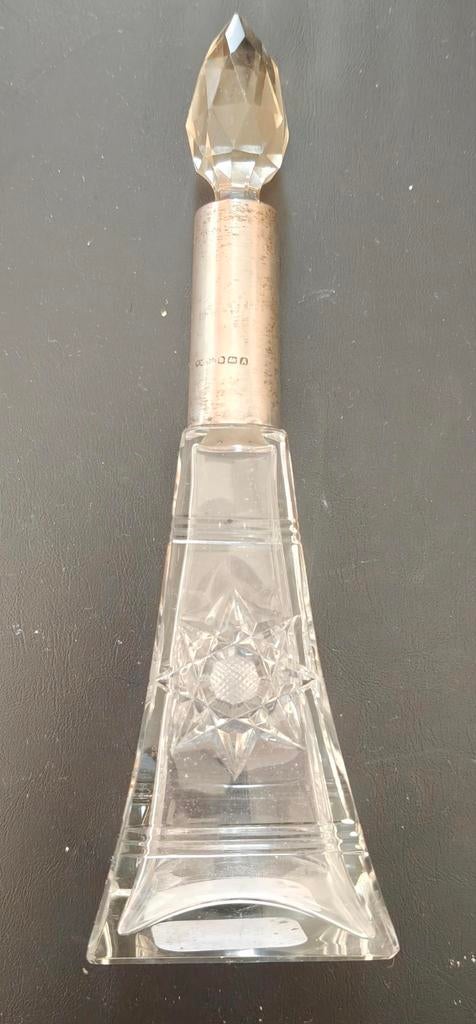 Grote antieke parfumflacon van kristal en zilver, Antiek en Kunst, Ophalen of Verzenden