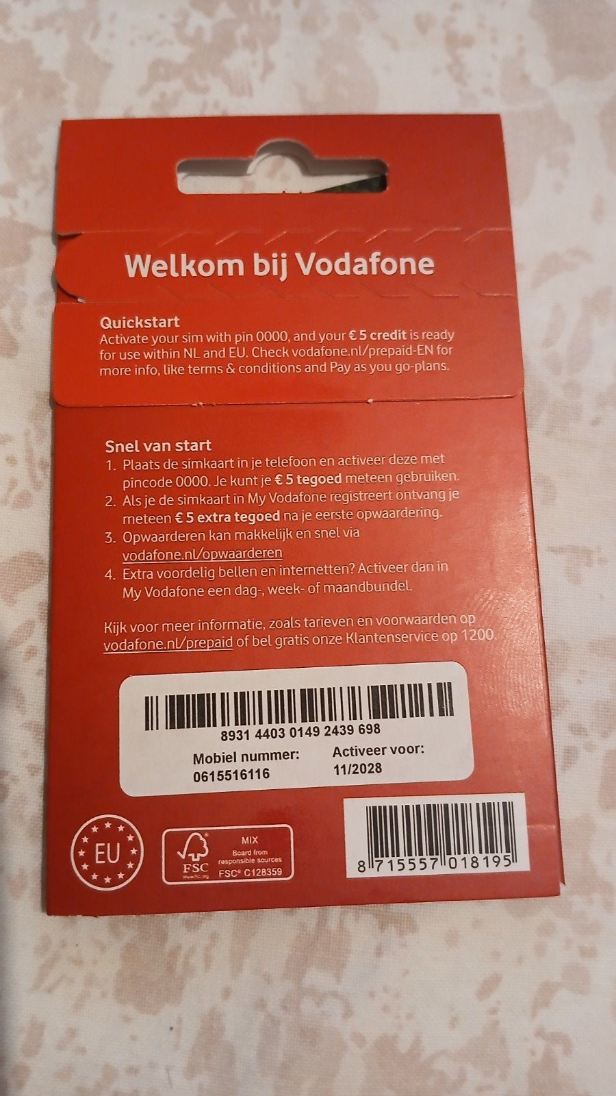 MOOI NUMMER VODAFONE PREPAID 06-1551-6116, Ophalen of Verzenden, Nieuw, Vodafone, Simkaart