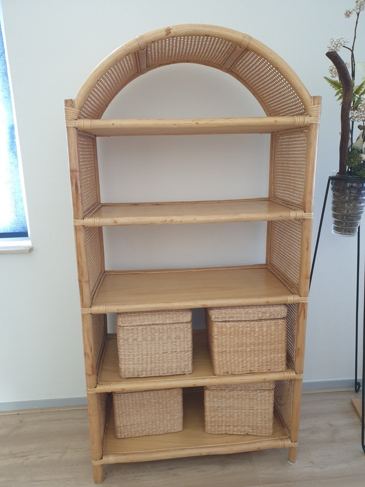 Vintage Boho Honingraat Vlechtwerk Rotan Boogkast, Ophalen, Gebruikt