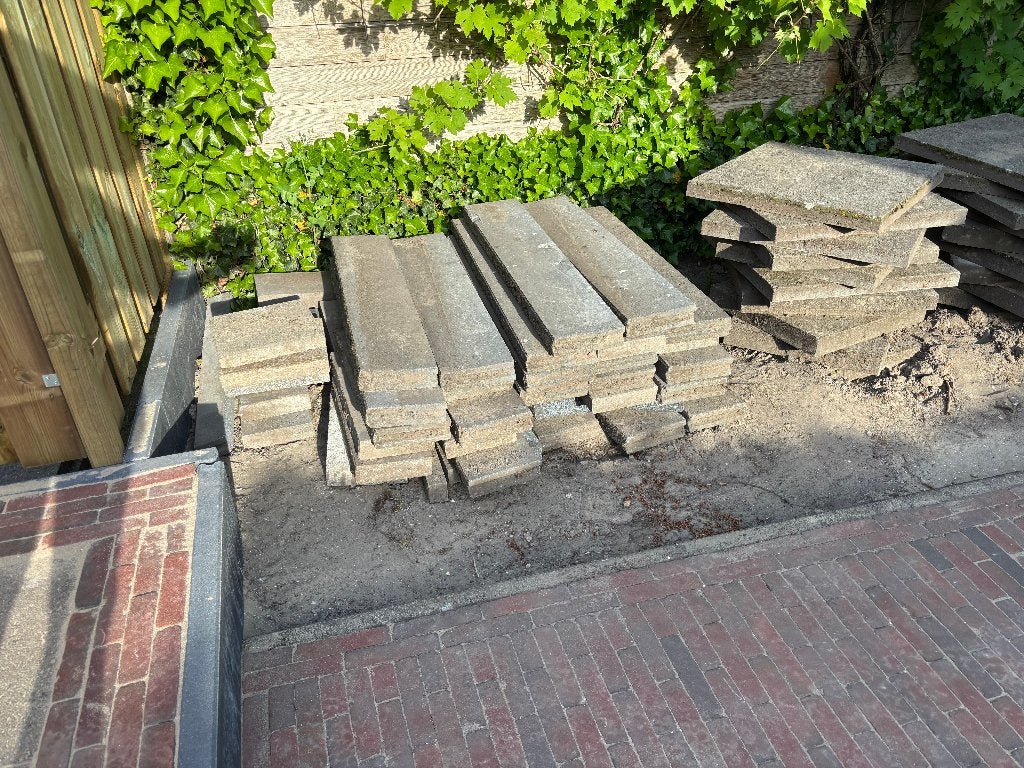 Beton terrastegels en bandjes, Tuin en Terras, Tegels en Klinkers, Ophalen, Gebruikt, Beton, Terrastegels
