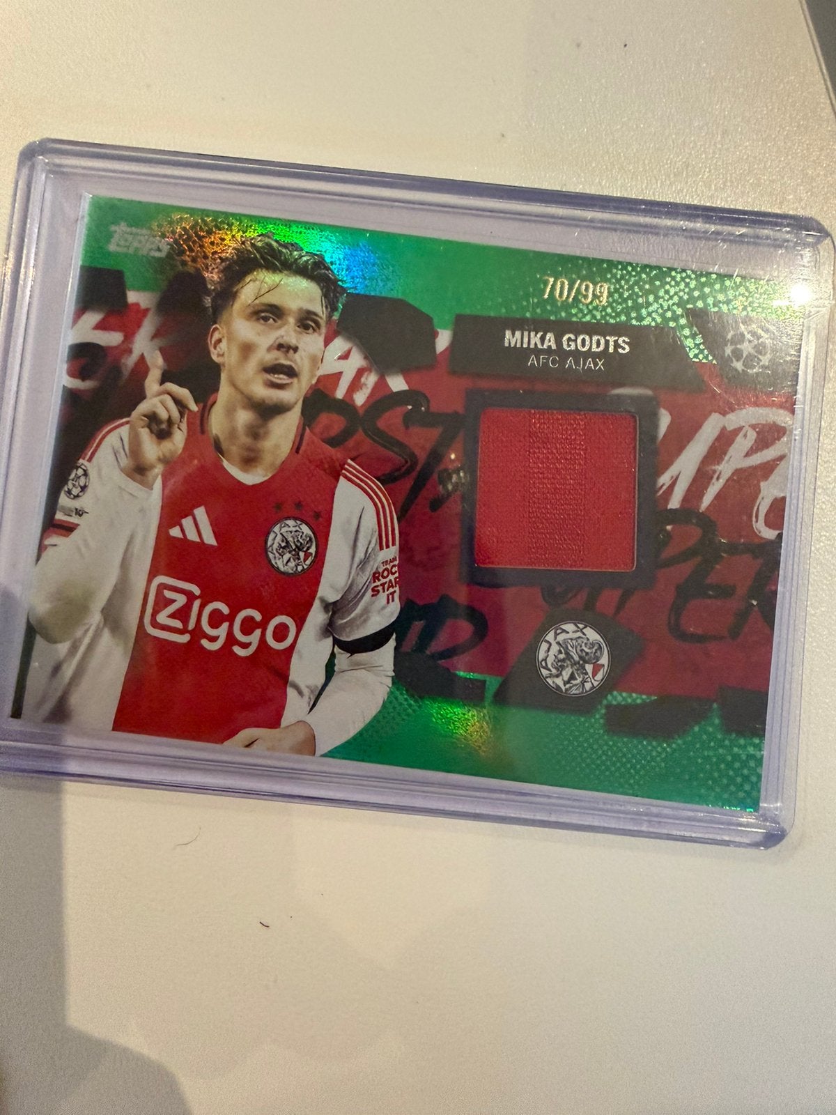 Mika Godts Matchworn patch /99 ajax amsterdam Topps, Ophalen of Verzenden, Nieuw, Plaatje
