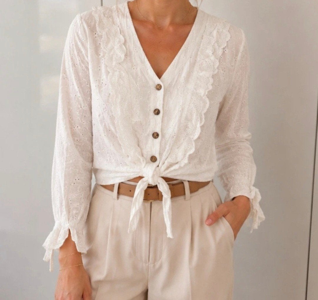 Leuke korte katoenen blouse maat M, Maat 38/40 (M), My Jewellery, Wit, Ophalen of Verzenden
