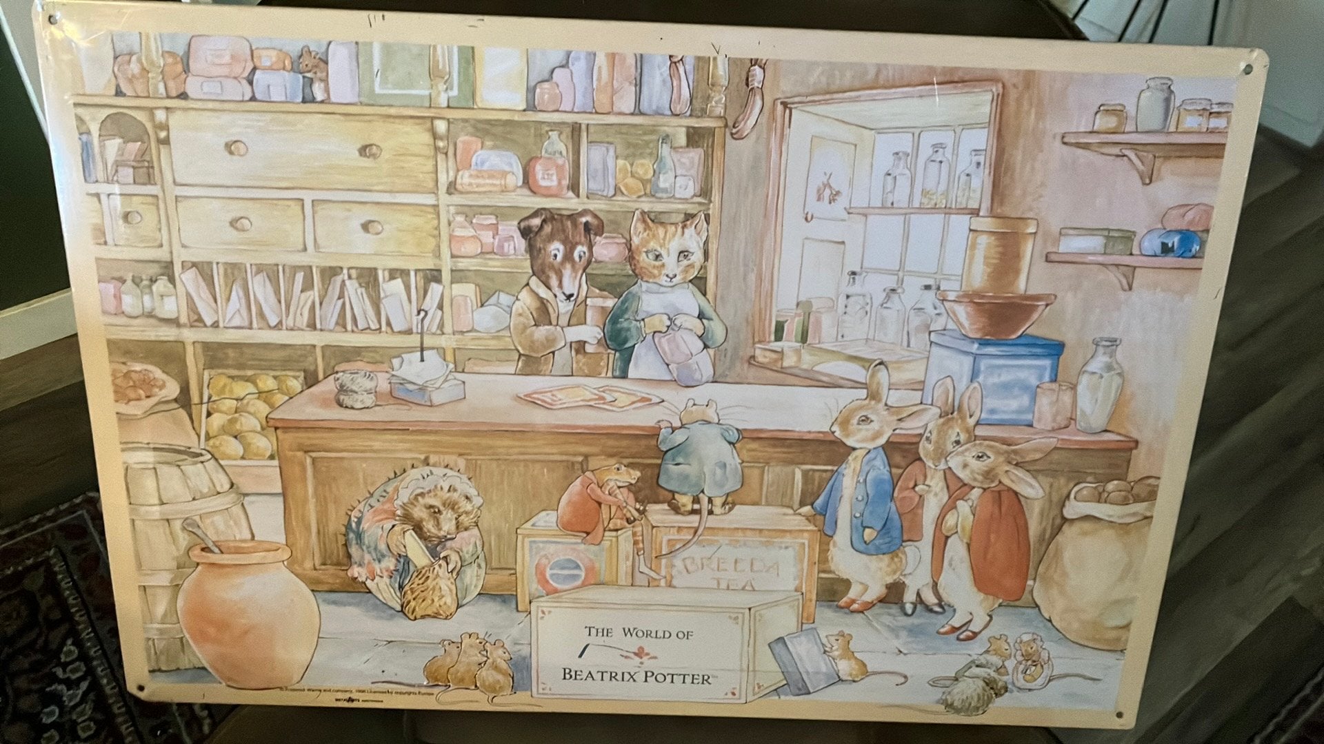 vintage beatrix potter 1996 reclame plaat peter rabbit, Ophalen of Verzenden, Reclamebord
