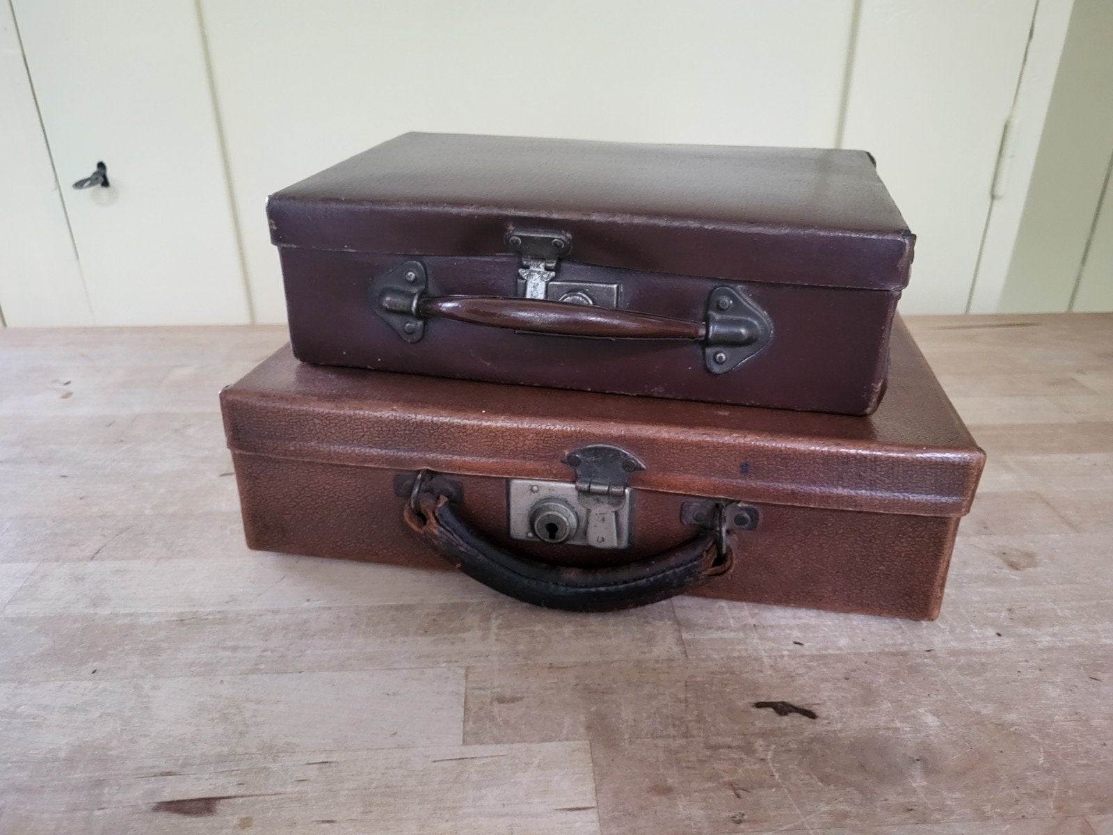 Lederen koffertjes, oud, jaren 30, Ophalen of Verzenden