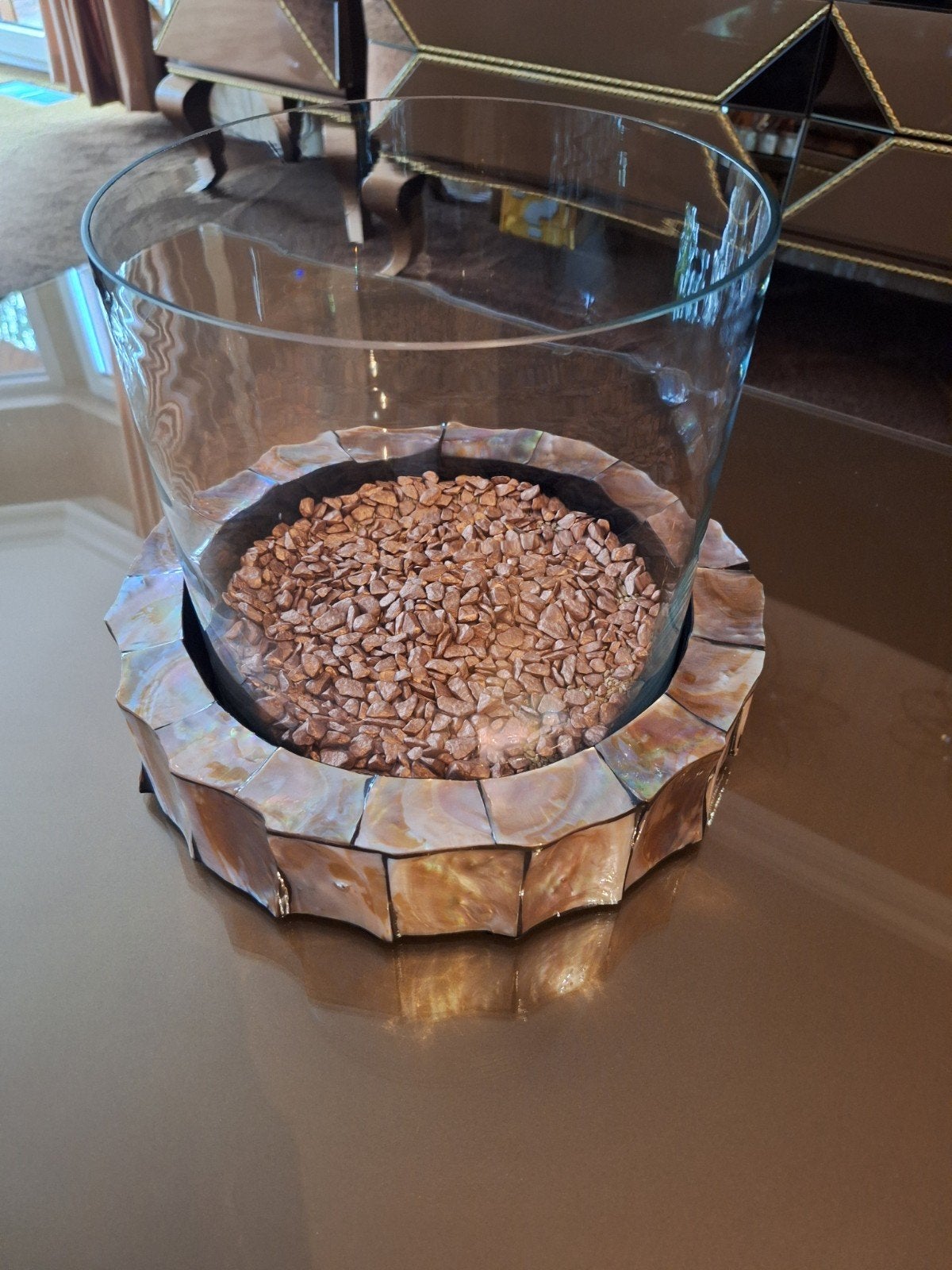 Schelpen waxinelichthouder/vaas Eric Kuster stijl, Natuurlijk materiaal, Ophalen of Verzenden, Zo goed als nieuw, Meerkleurig