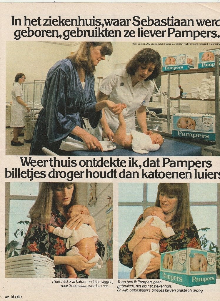 retro reclame 1980 Pampers baby luiers voor Sebastiaan, Verzamelen, Verzenden, Overige typen