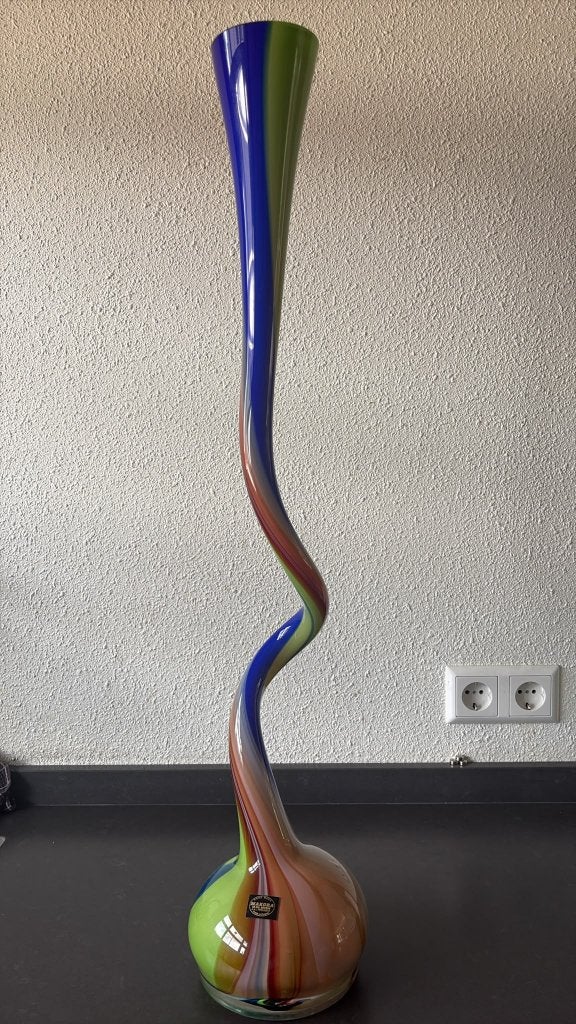 Makora Krosno Polychrome "Corkscrew" Art Glazen Vaas - 84cm, Ophalen
